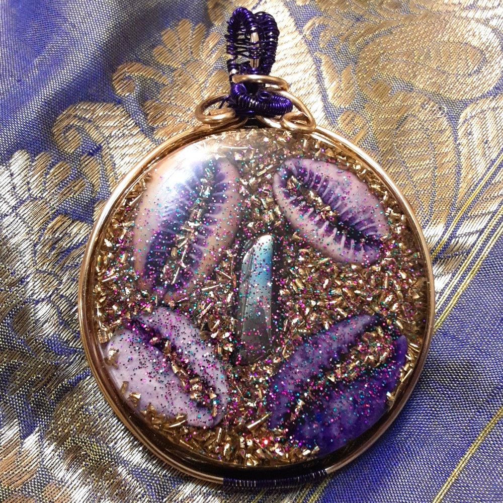 Purple Haze Organite w/ Cowrie Shells, Titanium Quartz, Gold Metal & Wire